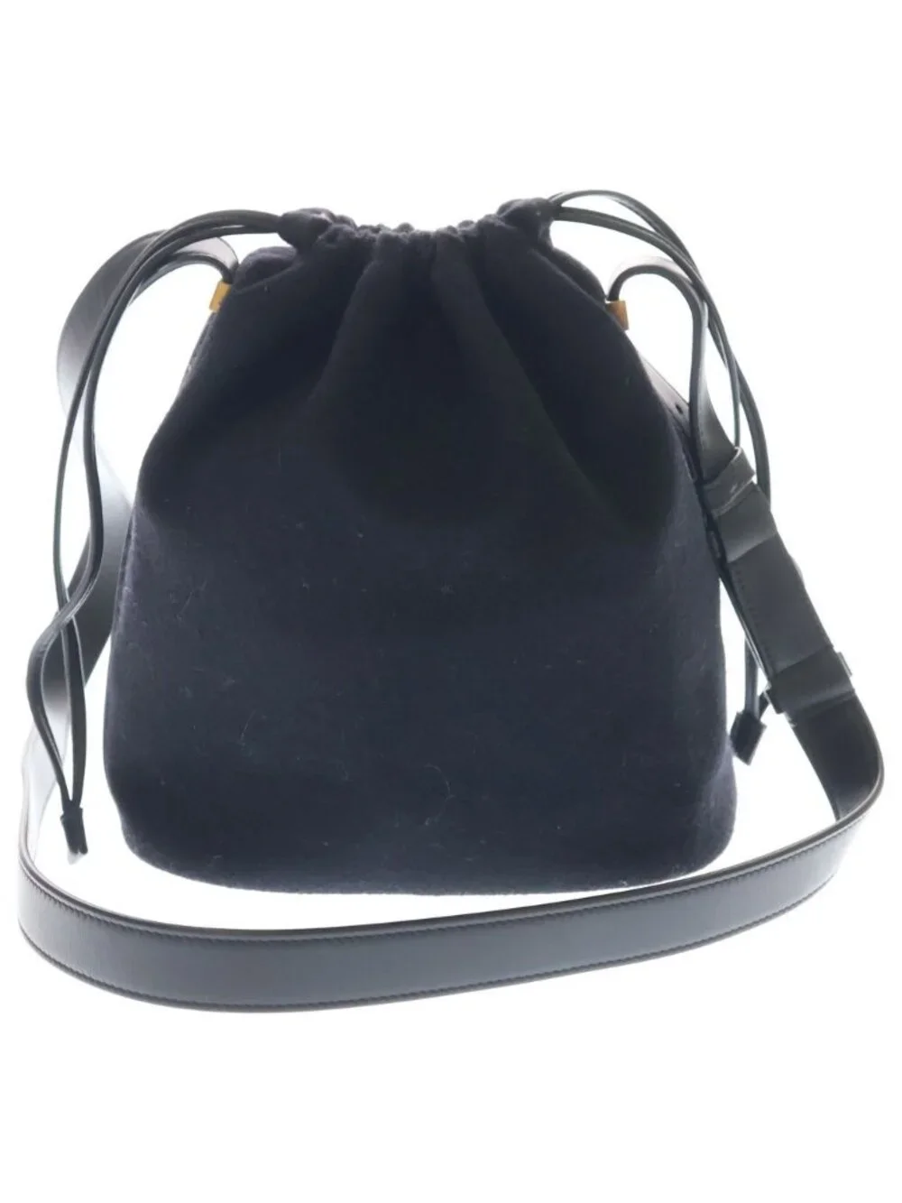 Saint Laurent Paris Rivegoche Wool Bucket Bag Drawstring Black